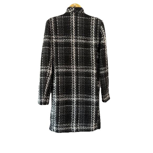 EXPRESS Plaid Tweed Boucle 1 Button Woven Coat Jacket Women Black White Small - Picture 2 of 10